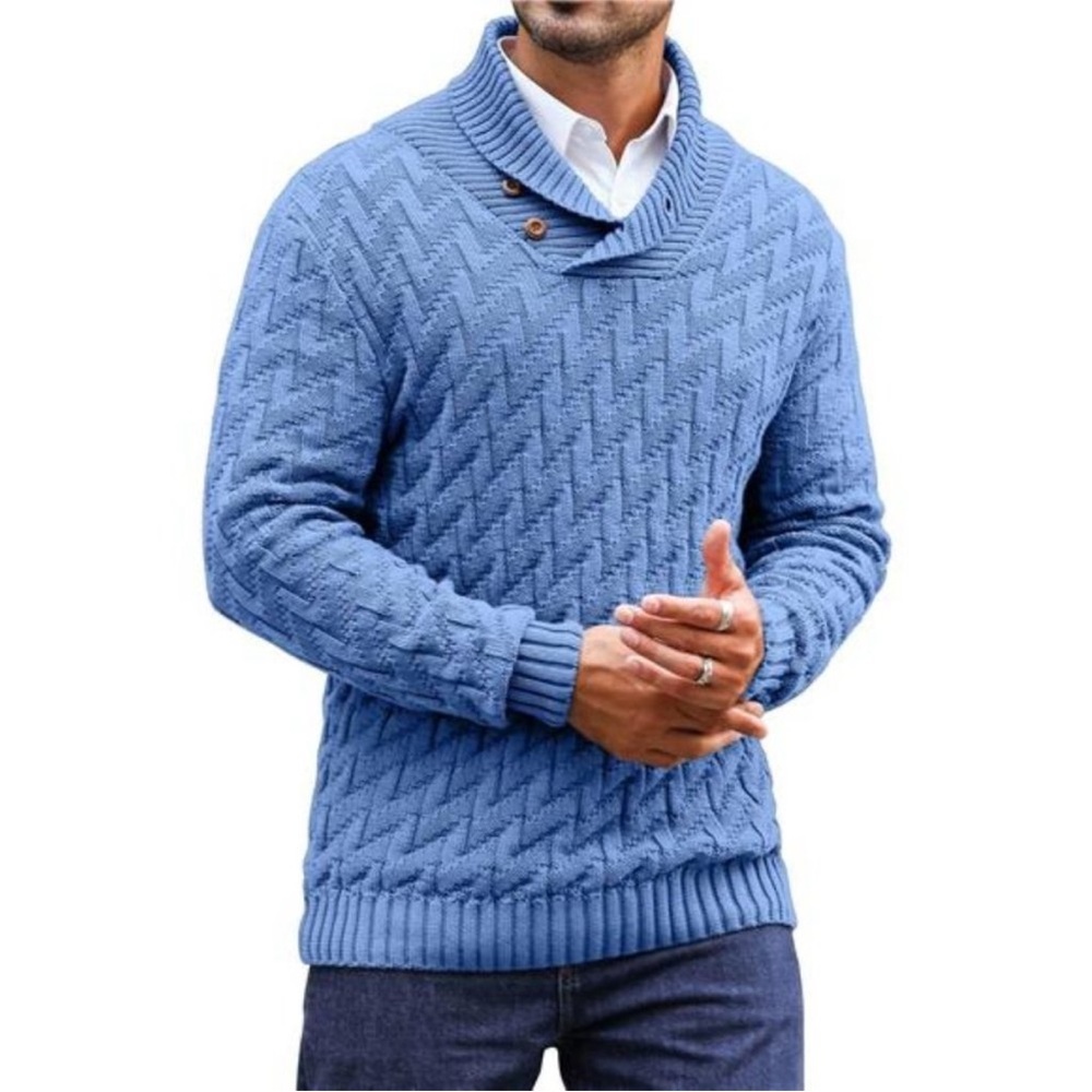 Men's Shawl Collar Pullover Sweater Casual Cable Knit Button Sweaters *NEW*